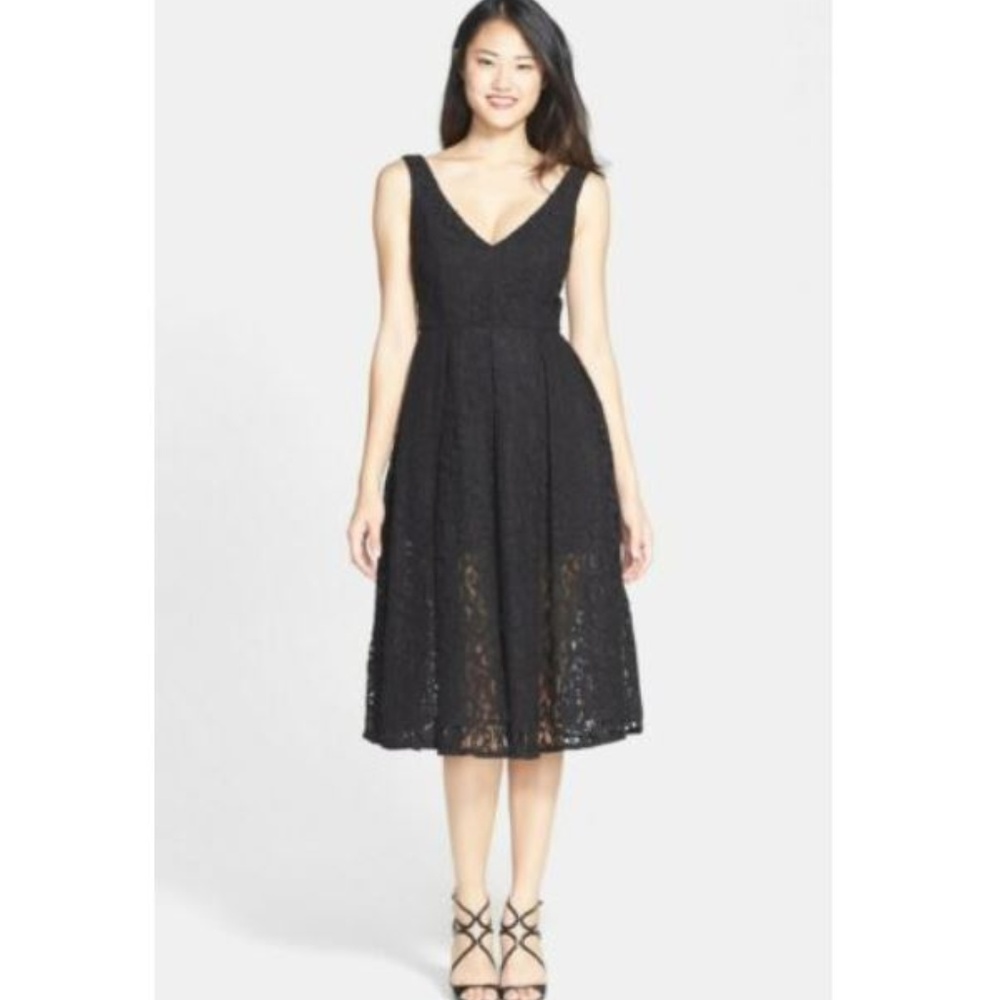 Bardot Rosie Lace Midi Fit & Flare Dress in Black